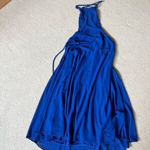 lulu’s long blue dress with lace up back
